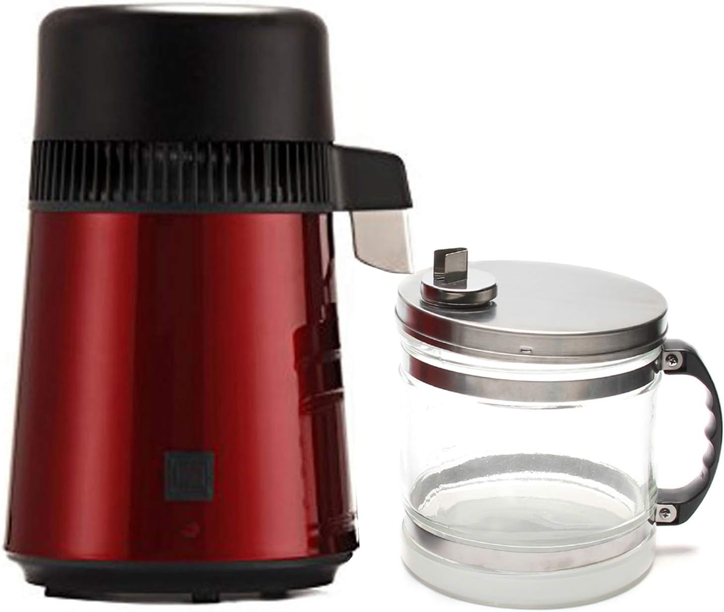 JACKBAGGIO 4L New Water Distiller Stainless Pure Water Distillation Machine w/Glass Bottle Jug for Home/Lab/Dental/Travel Use 240V 750W (Red)
