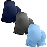 OVESPORT 3 Piece Workout Shorts for Women Seamless Scrunch Butt Lifting High Waisted Yoga Gym Booty Running Short Pants