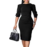 Inroserm Womens Formal Church Midi Dresses Elegant Short Sleeve Bodycon Pencil Business Office Dress Outfits