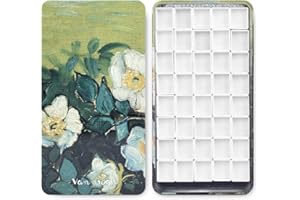 QIANSHAN 40Pcs Empty Half Pans with Magnetic Stripe Watercolor Paint Travel Tin Palette Case, Artist Paints Half Pan Kits for DIY Watercolor Oils or Acrylics Painting Art Drawing Wild Rose