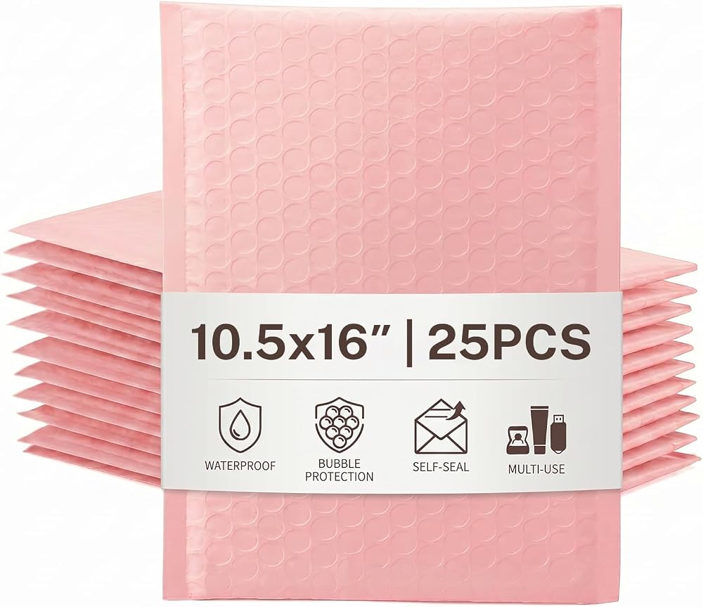Switory 25Pcs Pale Pink Bubble Mailers 26.7x38cm Self Seal Polymailer Bags