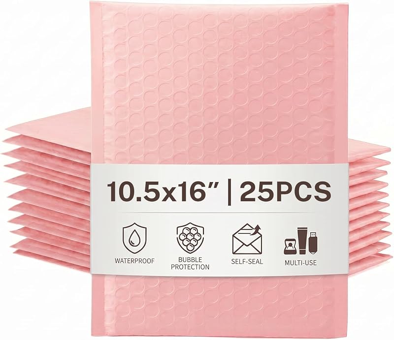 Switory 25Pcs Pale Pink Bubble Mailers 26.7x38cm Self Seal Polymailer Bags