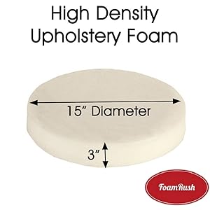 FoamRush 3" x 15" x 15" Diameter Premium Quality High Density Upholstery Foam (Bar Stools, Seat Cushion, Pouf Insert, Patio Round Cushion Replacement) Made in USA