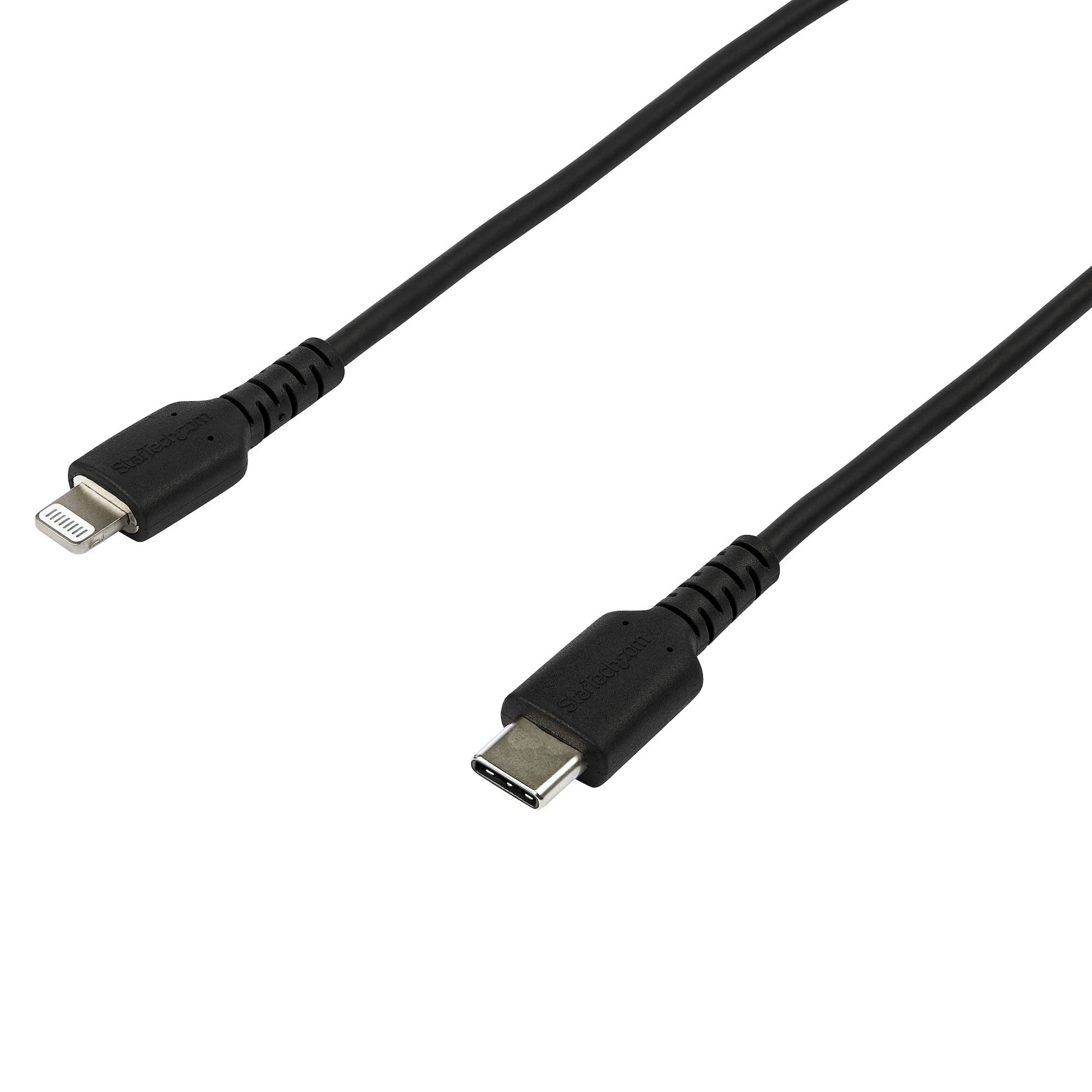 StarTech.com 2m USB C to Lightning Cable - Durable Black USB Type C to Lightning Connector Fast Charge & Sync Charging Cord, Rugged w/Aramid Fiber Apple MFI Certified iPhone 11 iPad Air (RUSBCLTMM2MB)