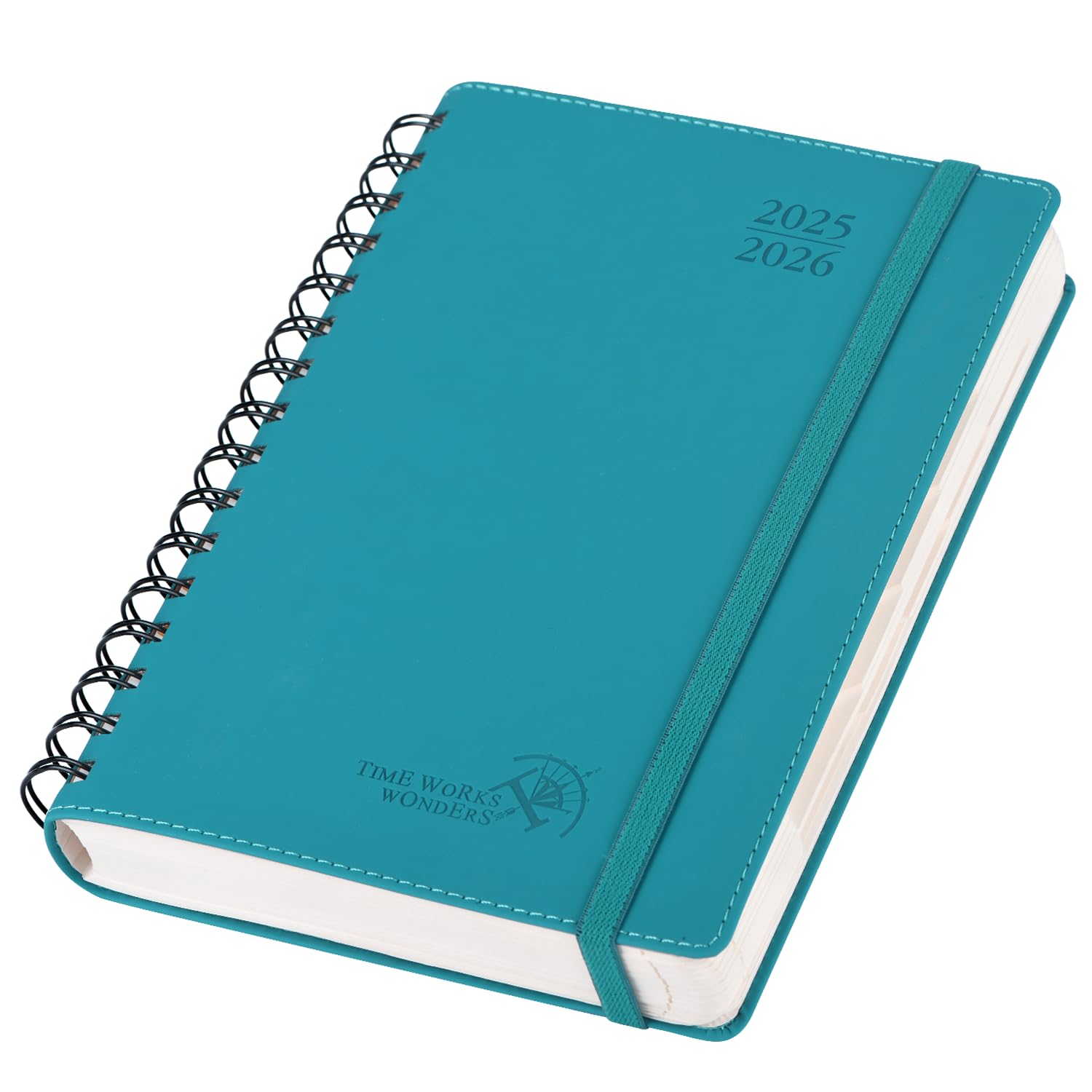Photo 1 of POPRUN Daily Planner 2025-2026 One Page per Day (6'' x 8.5'') with Spiral Bound Leather Soft Cover, Academic Year Appointment Book (Jul.2025 - Jun.2026) with Hourly Slots, Inner Pocket- Pacific Green