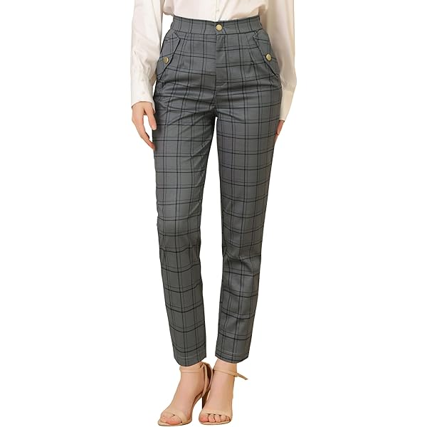 EsEiCo Womens Sexy High Waist Plaid Belted Pants Zipper Long