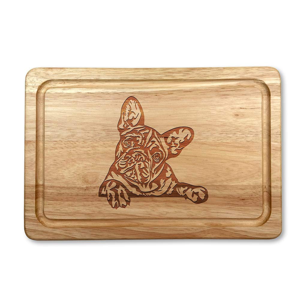 French Bulldog Design Hevea Hardwood Chopping Cutting Cheeseboard 30 x 20 x 1.5 cm in Size