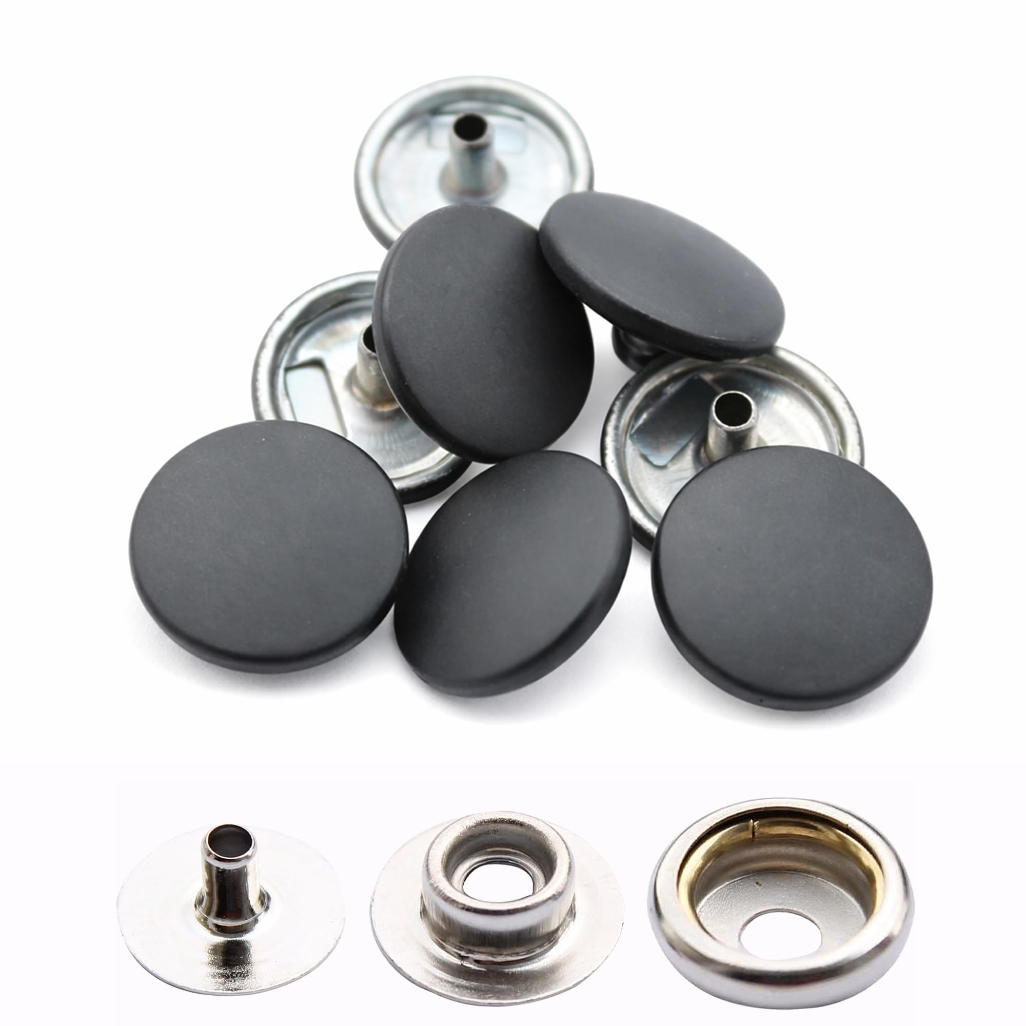 WedDecor 15mm Matte Black Snap Fasteners 4 Parts Press Studs No-sew Buttons for Leathercraft, Sewing, Jackets, Shirts, Fabric Repair DIY Projects, 10pcs