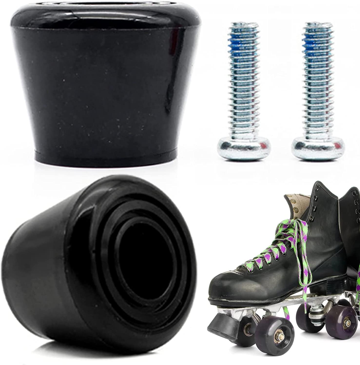 inheming 2 Pcs Rubber Roller Skate Toe Stoppers with Screws,Brake Block Stoppers,Roller Quad Skate Toe Stops,Universal Roller Skates Jam Plugs Toe Plugs - Black