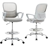 DUMOS Ergonomic Drafting Chair, Tall Office Chair for Standing Desk | Comfortable Lumbar Support, Counter Height Adjustable, Fixed Armrests, High Desk, Bedroom, Livingroom, Dove Gray
