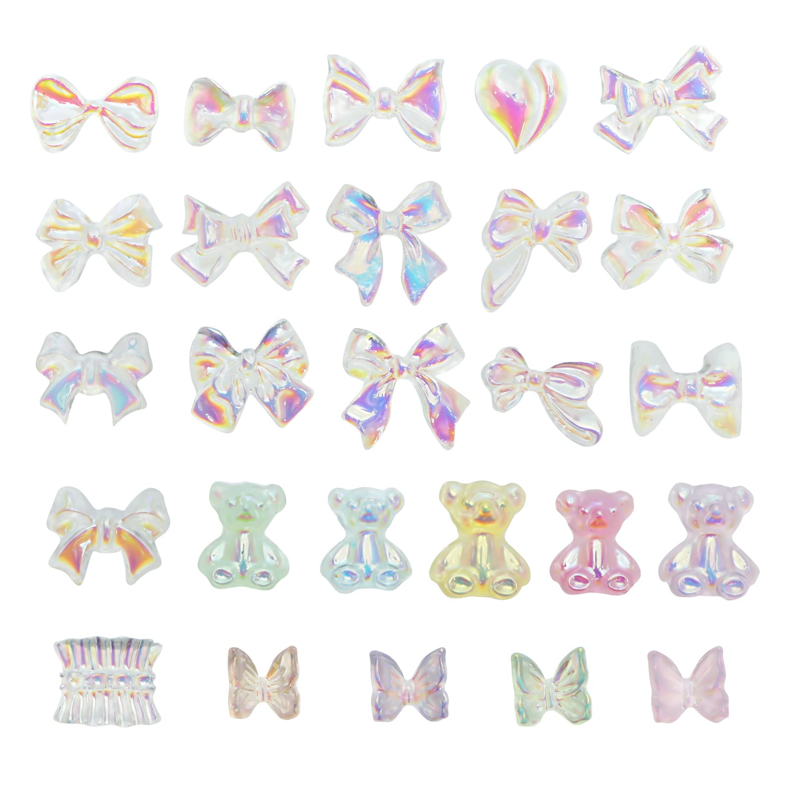 eMagTech 200PCS 3D Bear Nail Charms Butterfly Nail Art Decorations Bow Nail Ornaments Resin Nail Art Accessory for Women Girls Salon Home DIY Nail Art Supplies