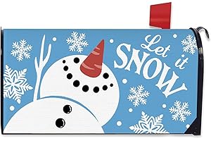 FBCOO Winter Snowman Blue Mailbox Cover Magnetic Standard Size 20.5" x 18", Let It Snow Snowflake Decorative Post Letter Box Wrap Decor, Christmas Seasonal Garden Yard Outdoor Decoration