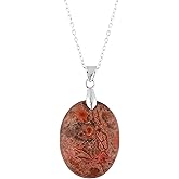 NJCRAFT Oval Cabochon Necklace for Women, 10–20 Ct Handmade Gemstone Pendant, Polished Stone, Adjustable 18 Inch Silver Plated Chain