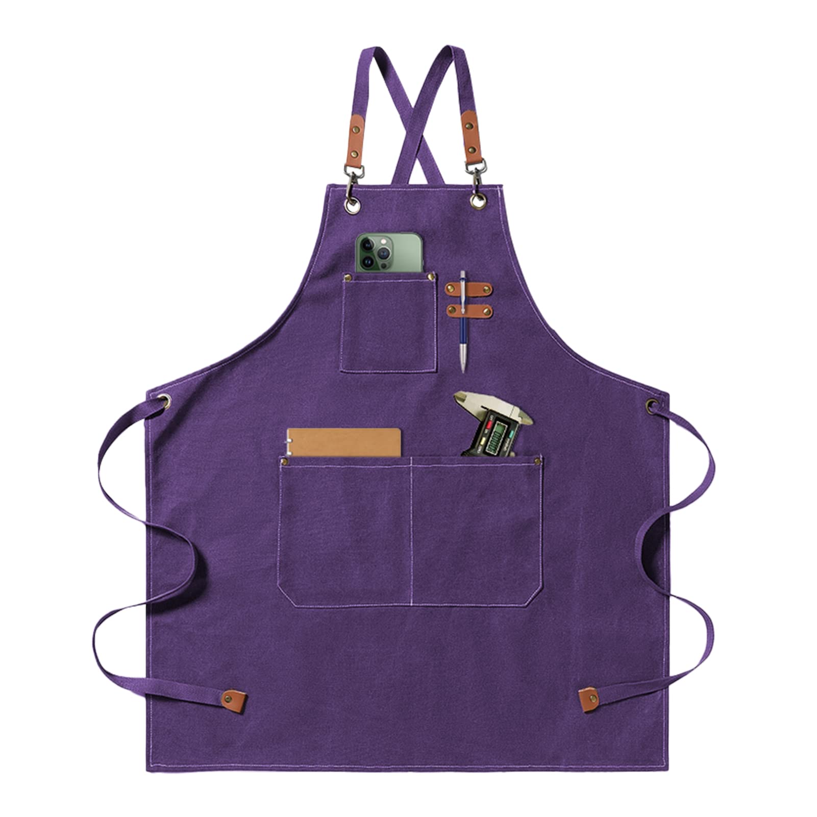 jiuzcare Mens Apron Cross Back Work Apron with Pockets BBQ Apron for Men Heavy Duty Chef Cooking Apron (Adjustable Comfortable Barista Barber) Purple