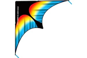 Flying Hoofer Large Beach Delta Kite for Adults and Kids Ages 4-8 & 8-12, Extremely Easy to Fly for Beginners(60X30''), Single Line Kite,Comes with 300 FT String Kite Handle.(Rainbow)