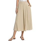 Kate Kasin 2026 Women's Linen Blend Skirts, High Waist A Line Skirt, Flowy Summer Long Skirt with Pockets
