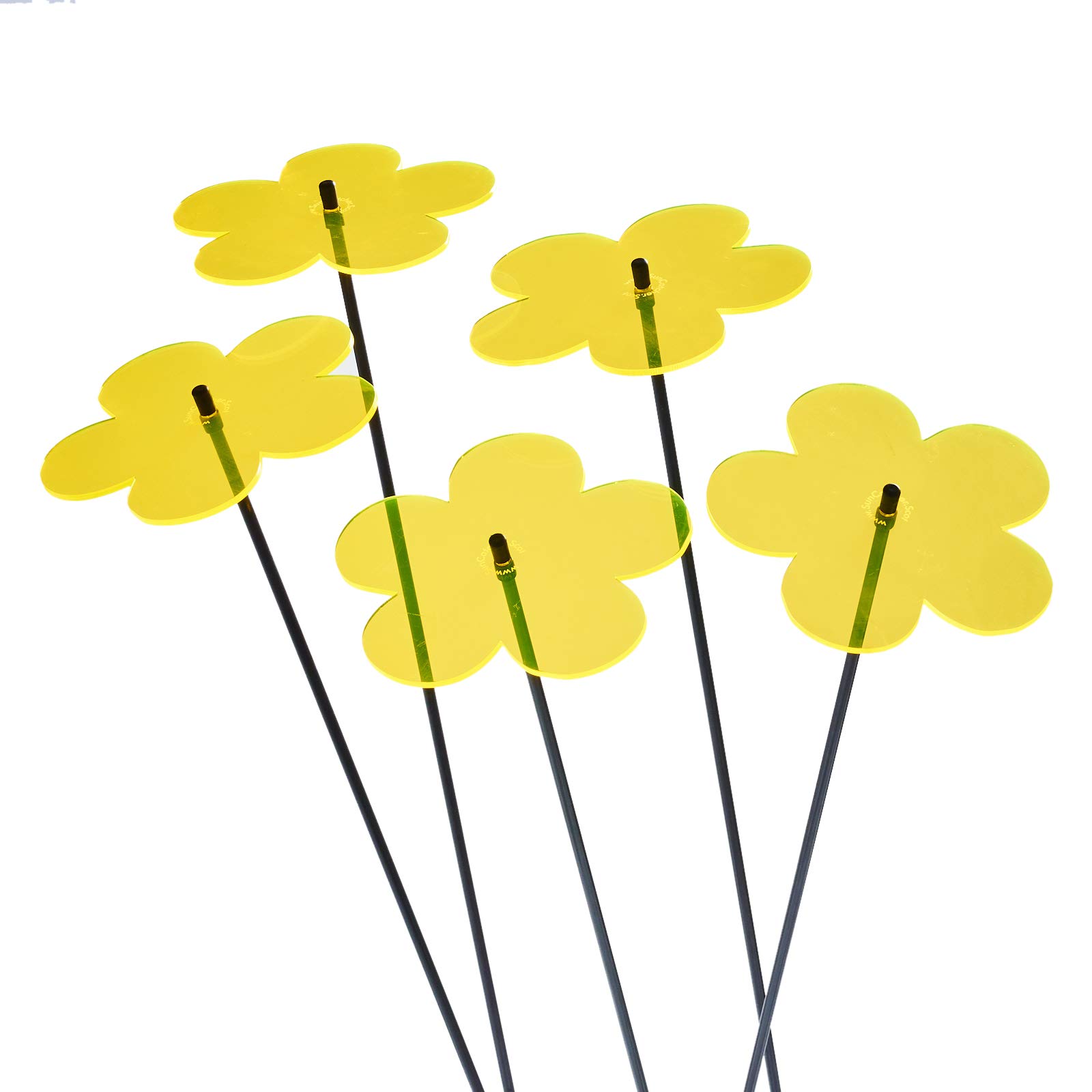 SunCatcher Garden Decor Vibrant Blossom Set of 5 Large Glowing Garden Stakes 75cm, 19.5 inch high Indoor Outdoor Yard Lovely Gardeners Gift, Colour:fluorescent Yellow