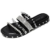 Cape Robbin Women's Slide Sandals Spiked Flat Slides, Summer 2025 Comfortable Slip-On Beach Shoes with PU Leather Sole (Xtreme)