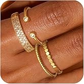 FAONDU Gold Rings for Women Non Tarnish Stackable Rings Dainty 14k Gold Plated Rings Thumb Rings CZ Ring Set Statement Band Ring Promise Engagement Rings for women Size 6 7 8 9 10