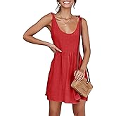 CNJFJ Womens Summer Shoulder Tie Strap Babydoll Dress Casual Scoop Neck A-Line Skater Swing Mini Sundress