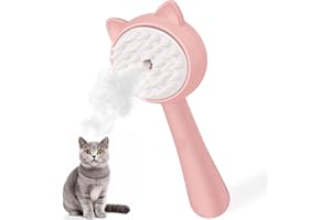 KALAMANDA Cat Steam Brush, 3 in 1 Cat Steamy Brush Cleanser, Silicone Massage Grooming Brush for Shedding, Pet Hair Cleaning Brush Comb for Cats Dogs(Pink Cat)