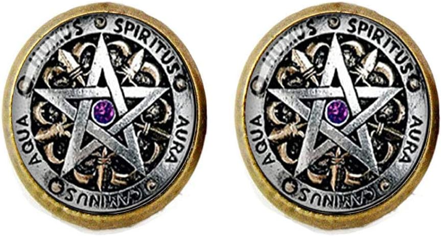 Wiccan Protection Earrings, Pagan Pentagram Earrings, Glass Dome Gift Women Men