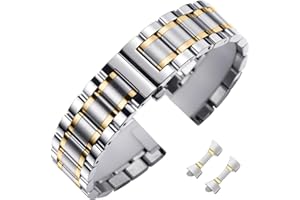 Nixiamy Stainless Steel Watch Bands Universal Metal Replacement Watch Straps for Men Women with Straight & Curved End 8 Sizes(14mm-24mm) 4 Colors(Gold,Sliver,Black,Gold-Silver Two Tone)