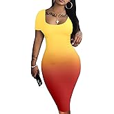 Nimsruc Womens Summer Casual Sexy Short Sleeve Bodycon Dress Basic Pencil Midi Club Dresses