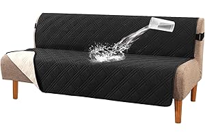 H.VERSAILTEX 100% Waterproof Futon Slipcovers Reversible Couch Cover Armless Futon Covers Slipcover Furniture Protector with Adjustable Elastic Strap Non-Slip Pets Covers, Black/Beige