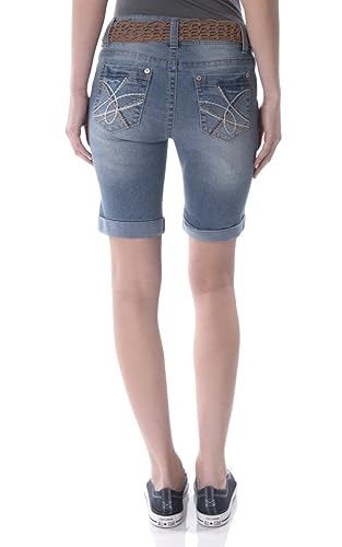 WallFlower Juniors Belted Luscious Curvy Bermuda Denim Short in