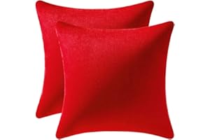 DEZENE Throw Pillow Covers 18x18 Christmas Red: 2 Pack Cozy Soft Velvet Square Decorative Pillow Cases for Farmhouse Home Decor