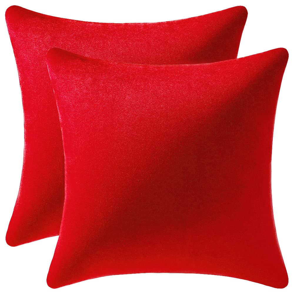 Photo 1 of DEZENE Throw Pillow Covers 18x18 Red: 2 Pack Cozy Soft Velvet Square Decorative Pillow Cases for Farmhouse Home Decor