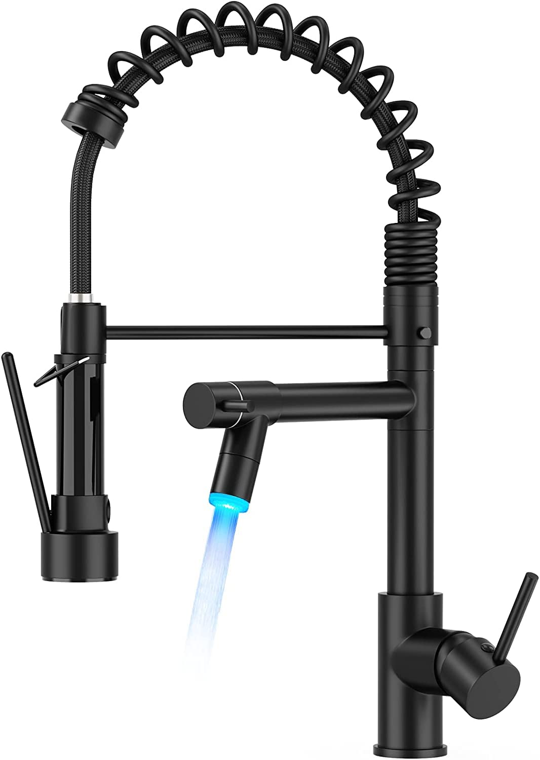 FORIOUS LED Black Kitchen Tap, Kitchen Mixer Taps with Two Spouts, Commercial Spring Swivels 360 Single Handle