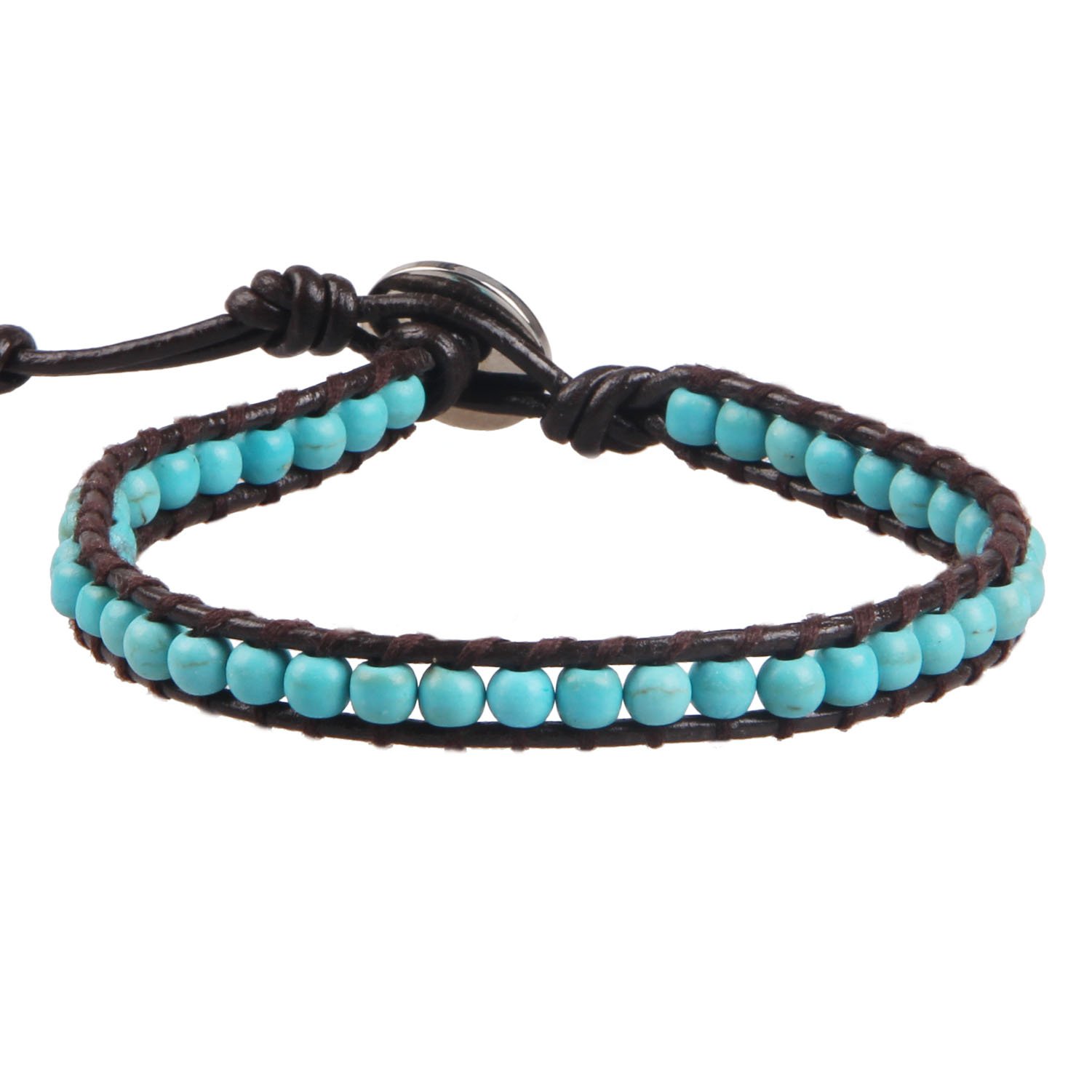 KELITCH Natural Turquoise Wrap Bracelet New Crystal Beaded Strand bracelet for Womens (Black Blue)