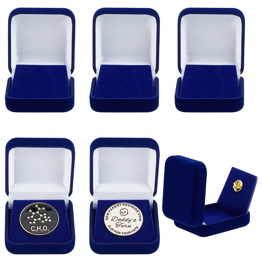 FINGERINSPIRE 6 Pcs Midnight Blue Velvet Challenge Coin Presentation Display Box 30mm Single School Emblem Badge Lapel Pin Display Holders Medal Lapel Pin Storage Boxes Commemorative Coin Gift Box