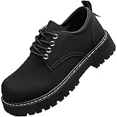 Men's Classic Leather Lace Up Chunky Platform Oxfords Comfortable Round Toe Non-Slip Lug Sole Business Office Dress Derby Shoes Daily Breathable Walking Casuals