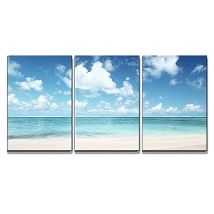 Wall26 3 Piece Canvas Wall Art Sand Of Beach Caribbean Sea Modern Home Decor Stretched And Framed Ready To Hang 16x24x3 Panels