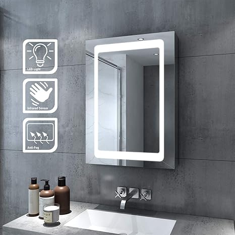 ELEGANT Bathroom Mirror Cabinet with Demister Heat Pad Lights LED ...