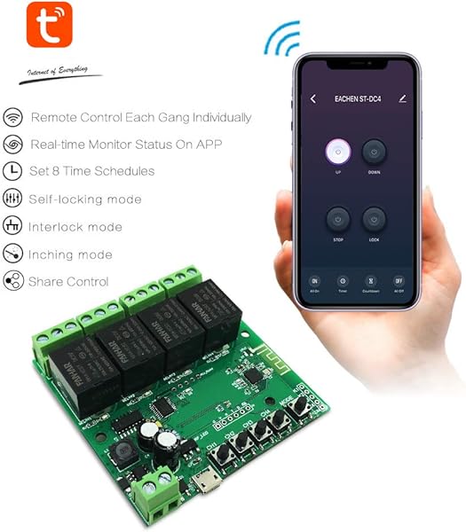 Newgoal Mdulo de rel de interruptor inteligente WiFi de 4 canales la aplicacin TUYASmart Life se utiliza para el control remoto del hogar inteligente el tiempo instantneo es ajustable