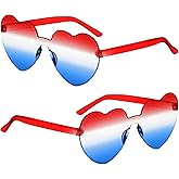 2 Pair Heart Sunglasses for Women Men, Patriotic Rimless heart Shaped Sunglasses USA Red White Blue Accessories for Memorial Day 4th of July Beach Pool Birthday Party Favor (Red White Blue-Heart)