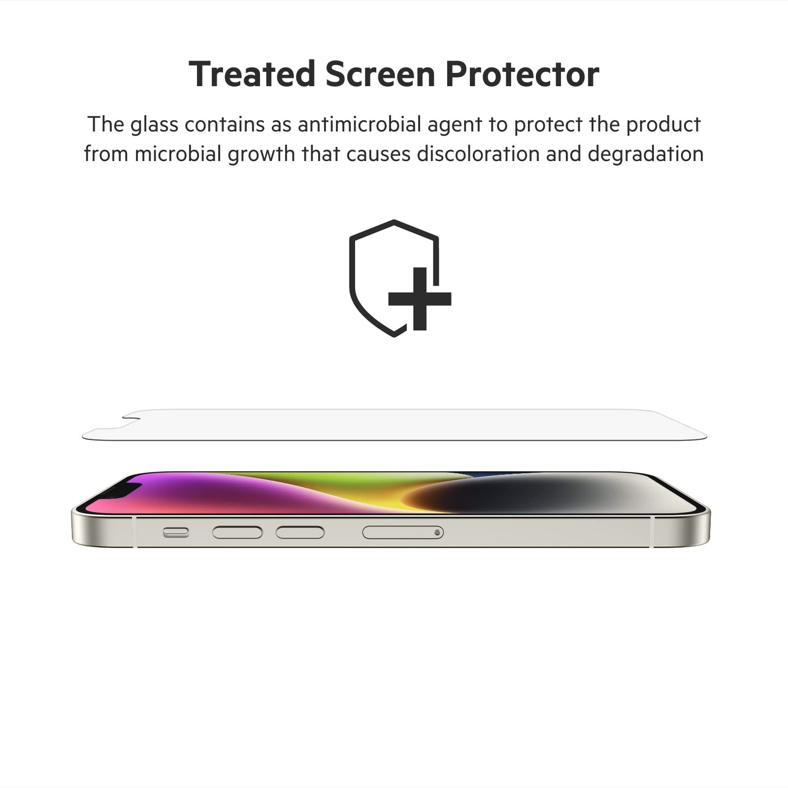 Belkin UltraGlass iPhone 14, iPhone 13 Pro Screen Protector - Easy Application with Installation Guide Tray - Crystal Clear Tempered Glass Screen Protector with AntiMicrobial-Treated Display
