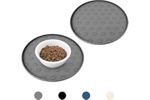 Ptlom Grey Silicone Pet Feeding Mats for Food and Water, Foldable Pet Placemat Non-Slip Waterproof Mats for Small and Medium Cats and Dogs, Raised Edge Prevents Residue from Spilling onto The Floor