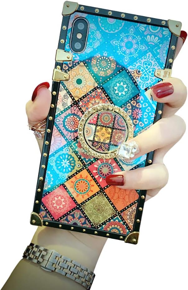 OcaseQ Case for Iphone 11/11 Pro/11 Pro Max Retro Square Bohemian Case with Ring Stand Soft TPU Shockproof Bumper Anti Scratch Hard PC Blue Ray Back Cover,1,11ProMax