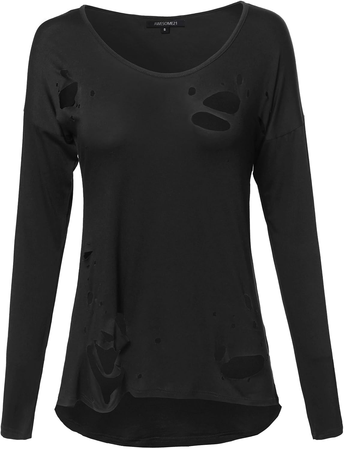 Distressed Long Sleeve T shirt With Cutout Details Black Size S Amazon