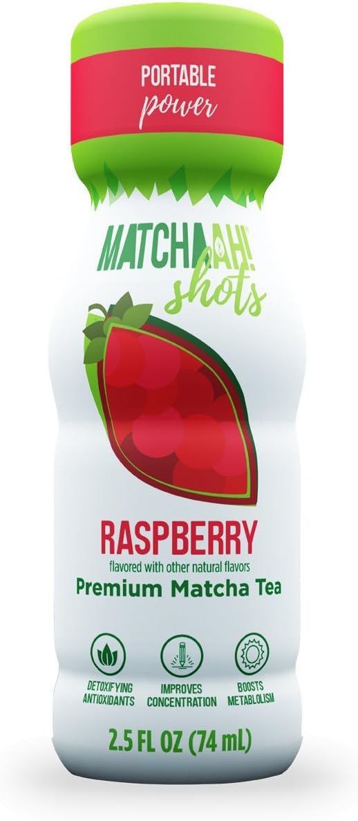 MATCHAAH! Shots Matcha Tea Beverage, Raspberry, 2.5 fl oz (pack of 3)