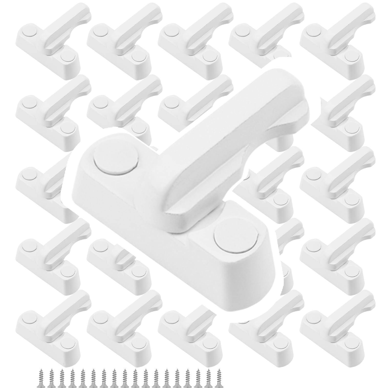 HAKZEON Set of 25 White Sash Jammers, Window Locks with Screws, Zinc Cast Alloy Window Anti-Theft Flush Lock Sash Jammer Blocker for UPVC PVC Doors Windows