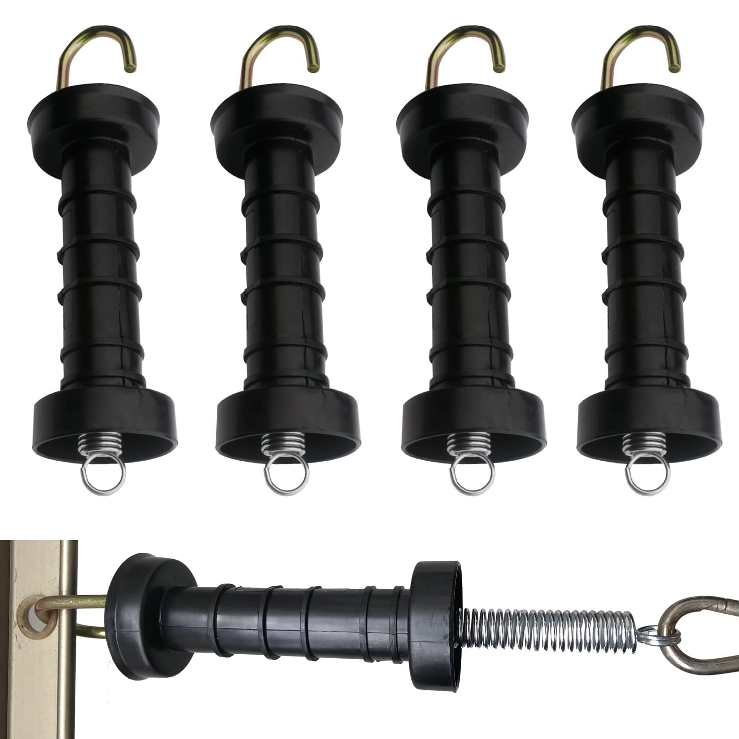 5Pcs Electric Fence Gate Handles, Electric Fencing Insulated Gate Break Handles, Spring Tension Gate Handle for Fencing, Easy to Grip (Black)