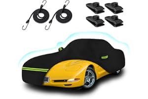 BETERNY Car Cover for 1997-2004 Corvette C5, 6 Layers 210T Sun Rain UV Dust Snow Protection Outdoor Car Cover with Zipper Door and Windproof Straps for Chevy Corvette C5-Black