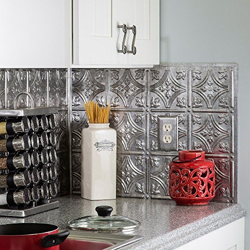Fasade Easy Installation Traditional 1 Crosshatch Silver Backsplash Panel for Kitchen and Bathrooms (18 sq ft Kit) - Thumbnail 2