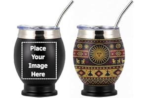Personalized Cup, 12oz Yerba Mate Cup with Bombilla, Custom Photo/Text/Logo, Soccer Fan Gear, Double Wall Stainless Steel Mat